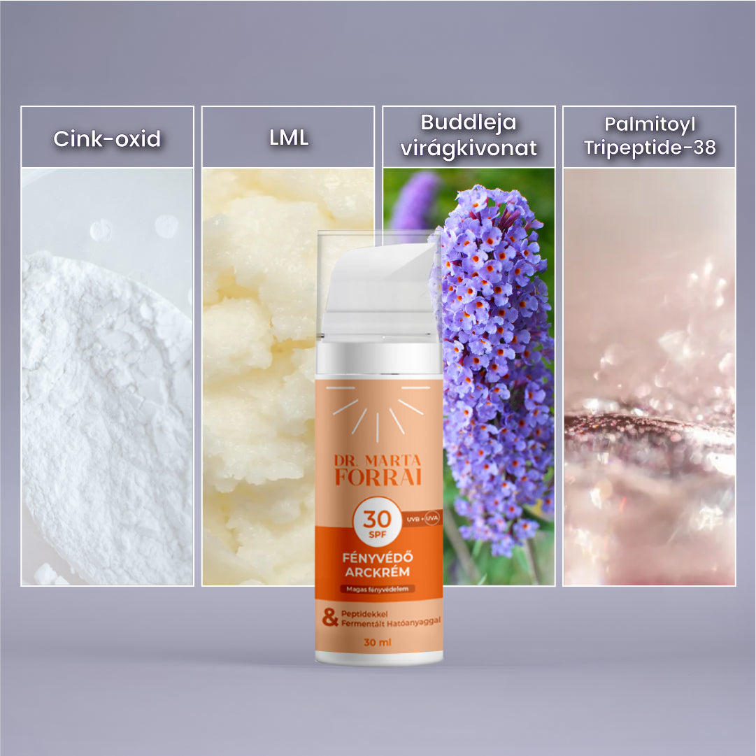 Fényvédő Krém SPF 30 Peptidekkel és Fermentált Hatóanyaggal